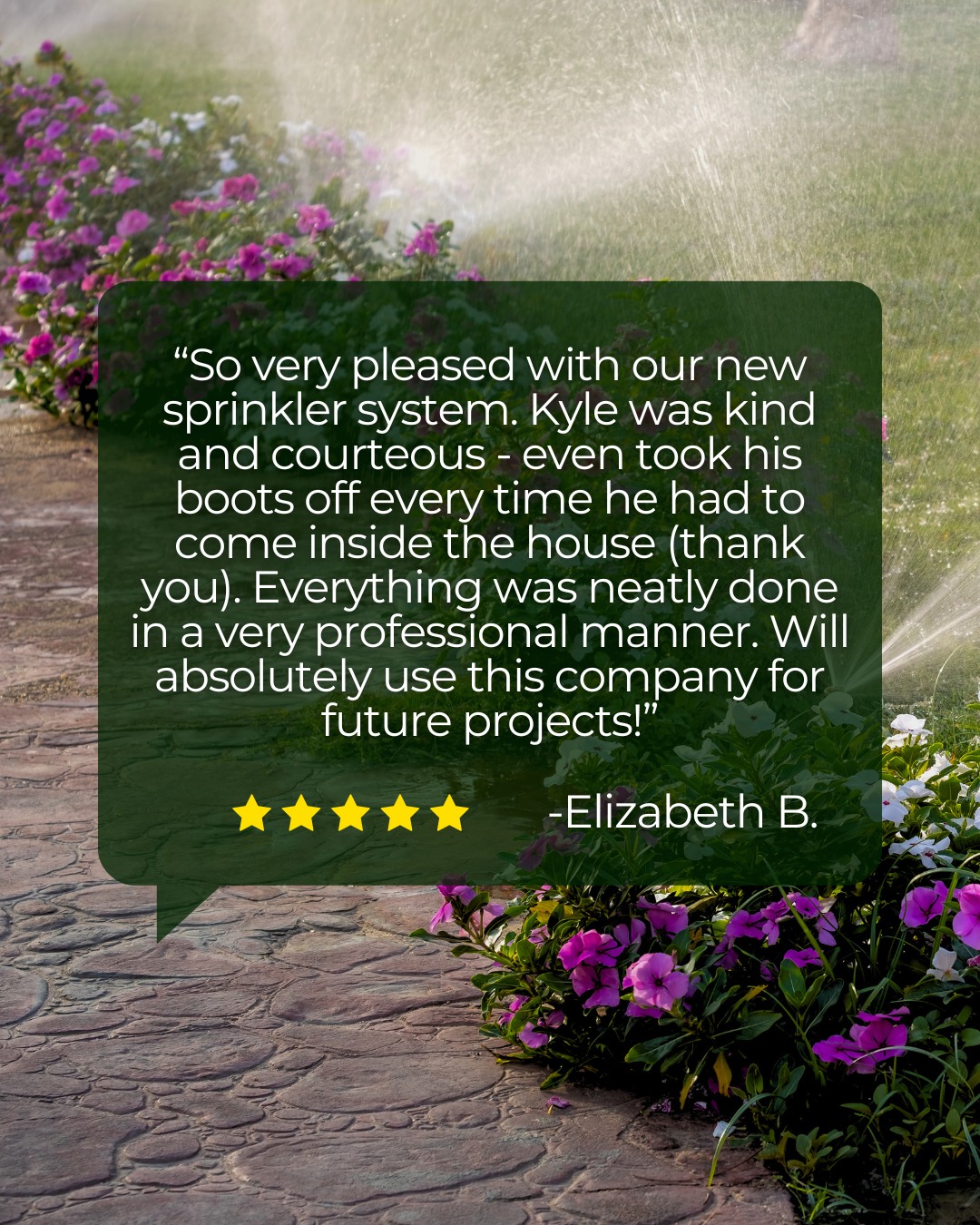 We’re so glad Elizabeth is loving her new sprinkler system! From a clean, professional install to the little things like respecting your home every step of the way - our team takes pride in doing the job right.

When you put your trust in Grasshopper Gardens, we don't take that for granted. 
Shoutout to Kyle for going above and beyond 👏 🙌 

Whether its Hardscaping or Landscaping or both - get a FREE quote:

📞 518.500.4132
or email us at
📧 info@nicelawns.com

https://www.grasshoppergardens.com/about-us/reviews/

#UpstateNY #OutdoorLiving #GrasshopperGardens