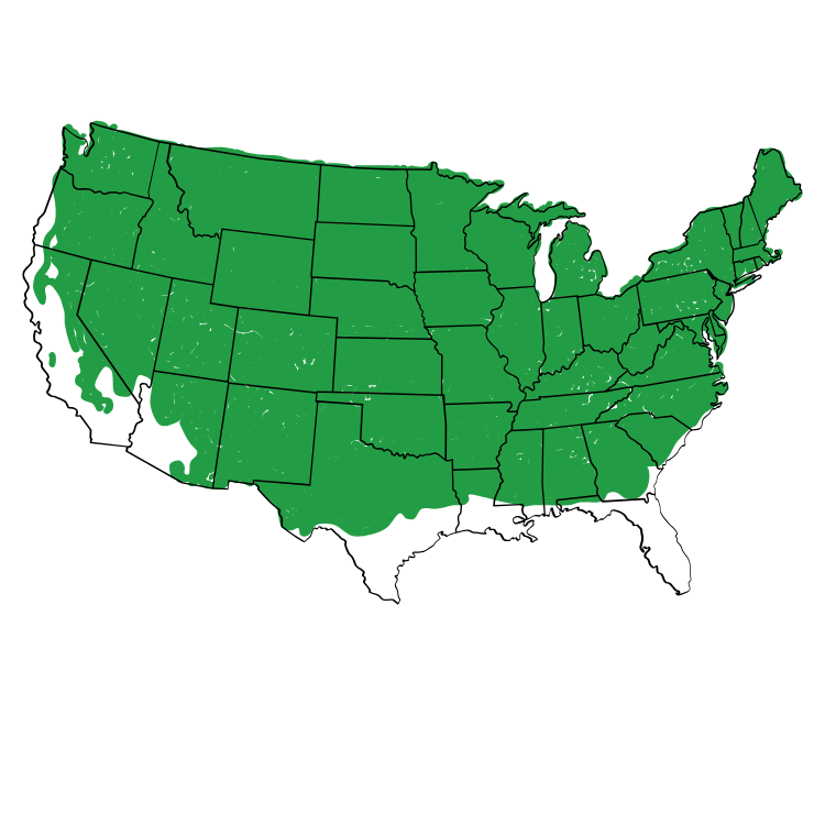 Map of the United States with all states shaded green to indicate nationwide coverage or presence.