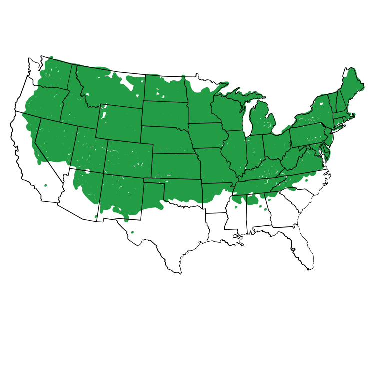 Shaded map of the United States with most states colored green, indicating widespread coverage or emphasis