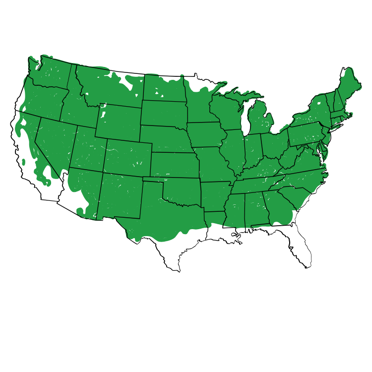 Map of the United States with all 50 states shaded green to show full coverage.