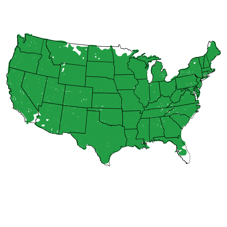 Map of the United States with all states filled in green, showing a uniform green fill across the country.